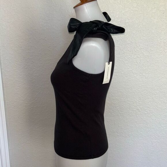 NWT Maeve Anthropologie Leather Bow strap tank top black XS - Picture 6 of 15